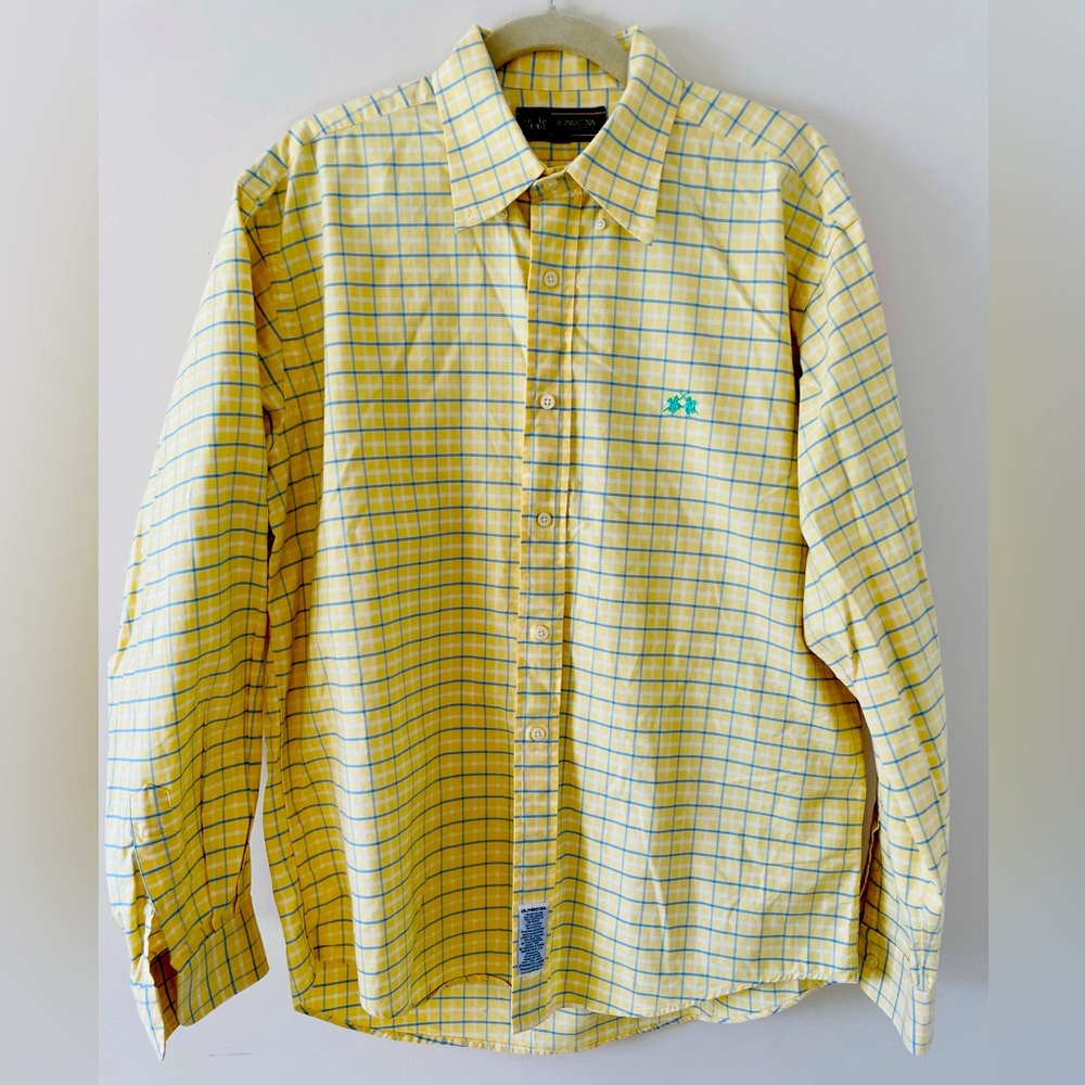 La Martina Saddlery Luxury Argentina Clothing Maker Large Dress Shirt Yellow